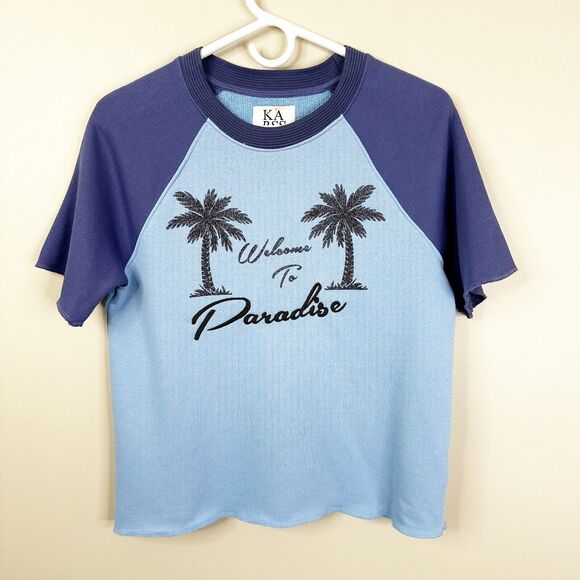 Zoe Karssen XS Oversized Two Tone Welcome To Paradise Short Sleeve Sweatshirt - Picture 1 of 9